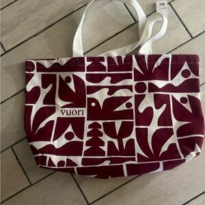 Vuori Maroon and White Graphic Tote